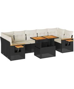 Vidaxl 8-cz. zestaw mebli z poduszkami, czarny, polirattan i akacja Dārza mēbeļu komplekti