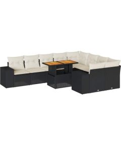 Vidaxl 10-cz. zestaw mebli z poduszkami, czarny, polirattan i akacja Dārza mēbeļu komplekti