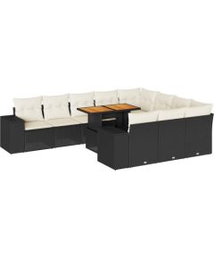 Vidaxl 10-cz. zestaw mebli z poduszkami, czarny, polirattan i akacja Dārza mēbeļu komplekti