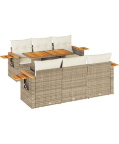 Vidaxl 7-cz. zestaw mebli z poduszkami, beżowy, polirattan i akacja Dārza mēbeļu komplekti