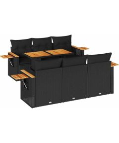 Vidaxl 7-cz. zestaw mebli z poduszkami, czarny, polirattan i akacja Dārza mēbeļu komplekti