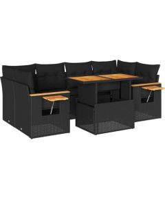Vidaxl 7-cz. zestaw mebli z poduszkami, czarny, polirattan i akacja Dārza mēbeļu komplekti