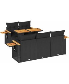 Vidaxl 6-cz. zestaw mebli z poduszkami, czarny, polirattan i akacja Dārza mēbeļu komplekti