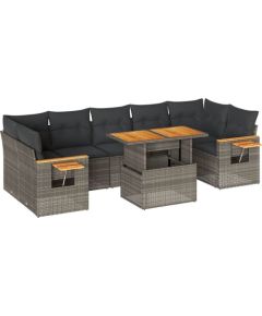 Vidaxl 8-cz. zestaw mebli z poduszkami, szary, polirattan i akacja Dārza mēbeļu komplekti