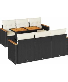 Vidaxl 7-cz. zestaw mebli z poduszkami, czarny, polirattan i akacja Dārza mēbeļu komplekti