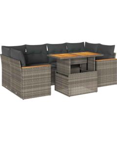 Vidaxl 6-cz. zestaw mebli z poduszkami, szary, polirattan i akacja Dārza mēbeļu komplekti