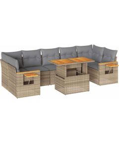 Vidaxl 8-cz. zestaw mebli z poduszkami, beżowy, polirattan i akacja Dārza mēbeļu komplekti