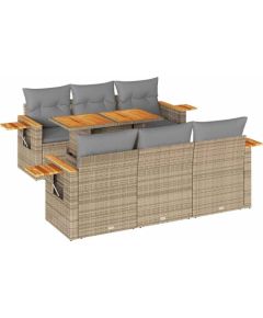 Vidaxl 7-cz. zestaw mebli z poduszkami, beżowy, polirattan i akacja Dārza mēbeļu komplekti