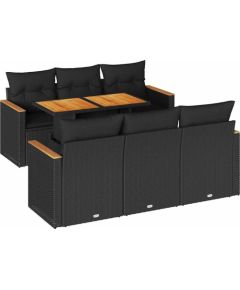 Vidaxl 7-cz. zestaw mebli z poduszkami, czarny, polirattan i akacja Dārza mēbeļu komplekti
