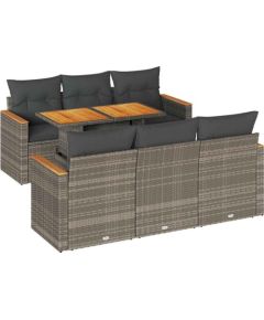 Vidaxl 7-cz. zestaw mebli z poduszkami, szary, polirattan i akacja Dārza mēbeļu komplekti