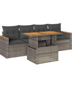 Vidaxl 5-cz. zestaw wypoczynkowy do ogrodu, poduszki polirattan akacja Dārza mēbeļu komplekti