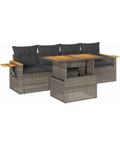 Vidaxl 5-cz. zestaw wypoczynkowy do ogrodu, poduszki polirattan akacja Dārza mēbeļu komplekti