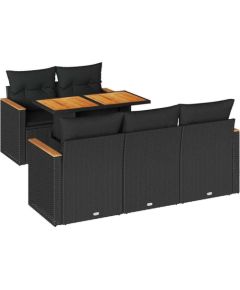 Vidaxl 6-cz. zestaw mebli z poduszkami, czarny, polirattan i akacja Dārza mēbeļu komplekti
