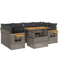 Vidaxl 7-cz. zestaw mebli z poduszkami, szary, polirattan i akacja Dārza mēbeļu komplekti