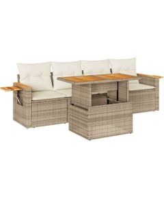 Vidaxl 5-cz. zestaw mebli z poduszkami, beżowy, rattan PE i akacja Dārza mēbeļu komplekti