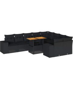 Vidaxl 10-cz. zestaw mebli z poduszkami, czarny, polirattan i akacja Dārza mēbeļu komplekti