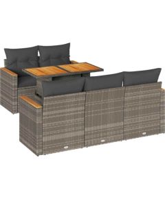 Vidaxl 6-cz. zestaw mebli z poduszkami, szary, polirattan i akacja Dārza mēbeļu komplekti