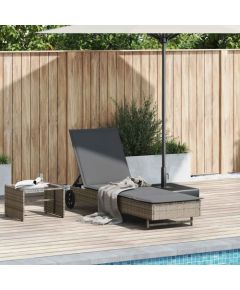 Vidaxl Leżak na kółkach, z poduszką, szary, polirattan Шезлонги и пляжные стулья