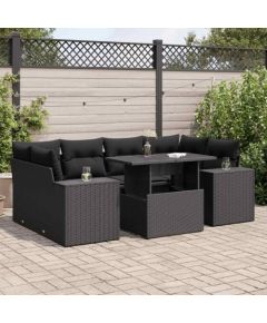 vidaXL 7-cz. zestaw wypoczynkowy do ogrodu, z poduszkami, czarny Dārza mēbeļu komplekti