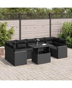 vidaXL 8-cz. zestaw wypoczynkowy do ogrodu, z poduszkami, czarny Dārza mēbeļu komplekti