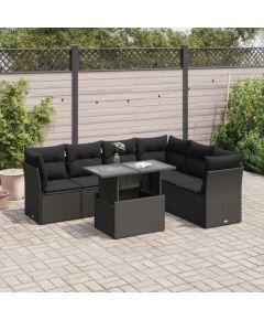 vidaXL 7-cz. zestaw wypoczynkowy do ogrodu, z poduszkami, czarny Dārza mēbeļu komplekti