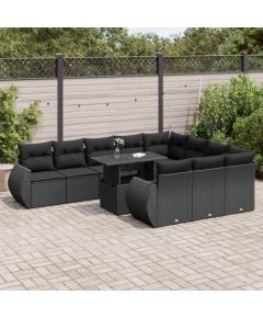 vidaXL 11-cz. zestaw wypoczynkowy do ogrodu, poduszki czarny rattan PE Dārza mēbeļu komplekti