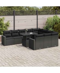 vidaXL 11-cz. zestaw wypoczynkowy do ogrodu, poduszki czarny rattan PE Dārza mēbeļu komplekti