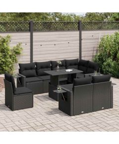 vidaXL 9-cz. zestaw wypoczynkowy do ogrodu, z poduszkami, czarny Dārza mēbeļu komplekti