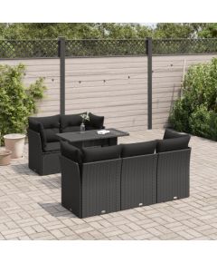 vidaXL 6-cz. zestaw mebli ogrodowych z poduszkami, czarny polirattan Dārza mēbeļu komplekti