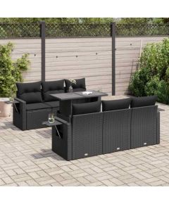 vidaXL 7-cz. zestaw wypoczynkowy do ogrodu, z poduszkami, czarny Dārza mēbeļu komplekti