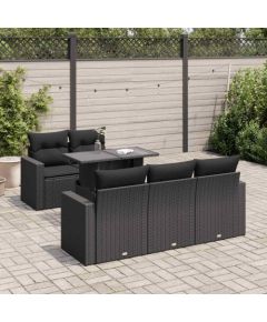 vidaXL 6-cz. zestaw mebli ogrodowych z poduszkami, czarny polirattan Dārza mēbeļu komplekti