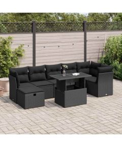 vidaXL 8-cz. zestaw wypoczynkowy do ogrodu, z poduszkami, czarny Dārza mēbeļu komplekti