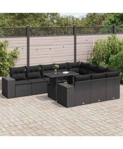 vidaXL 11-cz. zestaw wypoczynkowy do ogrodu, poduszki czarny rattan PE Dārza mēbeļu komplekti