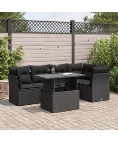 vidaXL 6-cz. zestaw mebli ogrodowych z poduszkami, czarny polirattan Dārza mēbeļu komplekti