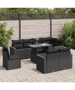 vidaXL 9-cz. zestaw wypoczynkowy do ogrodu, z poduszkami, czarny Dārza mēbeļu komplekti