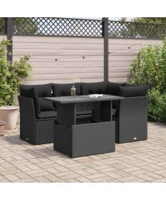 vidaXL 5-cz. zestaw wypoczynkowy do ogrodu, poduszki, czarny rattan PE Dārza mēbeļu komplekti