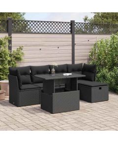 vidaXL 6-cz. zestaw mebli ogrodowych z poduszkami, czarny polirattan Dārza mēbeļu komplekti