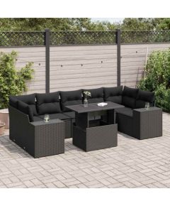 vidaXL 8-cz. zestaw wypoczynkowy do ogrodu, z poduszkami, czarny Dārza mēbeļu komplekti