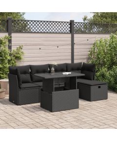 vidaXL 6-cz. zestaw mebli ogrodowych z poduszkami, czarny polirattan Dārza mēbeļu komplekti