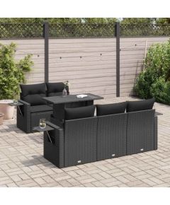 vidaXL 6-cz. zestaw mebli ogrodowych z poduszkami, czarny polirattan Dārza mēbeļu komplekti