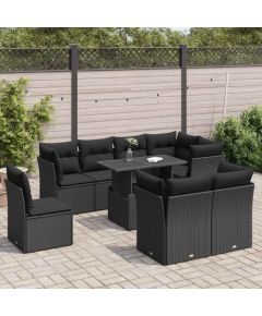 vidaXL 9-cz. zestaw wypoczynkowy do ogrodu, z poduszkami, czarny Dārza mēbeļu komplekti