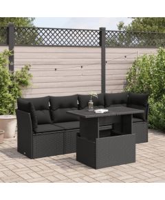 vidaXL 5-cz. zestaw wypoczynkowy do ogrodu, poduszki, czarny rattan PE Dārza mēbeļu komplekti