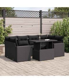 vidaXL 7-cz. zestaw wypoczynkowy do ogrodu, z poduszkami, czarny Dārza mēbeļu komplekti