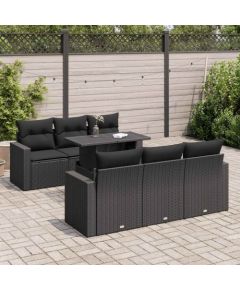 vidaXL 7-cz. zestaw wypoczynkowy do ogrodu, z poduszkami, czarny Dārza mēbeļu komplekti