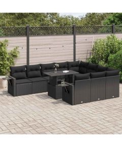 vidaXL 11-cz. zestaw wypoczynkowy do ogrodu, poduszki czarny rattan PE Dārza mēbeļu komplekti