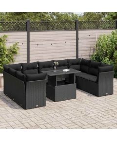 vidaXL 10-cz. zestaw wypoczynkowy do ogrodu, z poduszkami, czarny Dārza mēbeļu komplekti