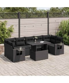 vidaXL 8-cz. zestaw wypoczynkowy do ogrodu, z poduszkami, czarny Dārza mēbeļu komplekti