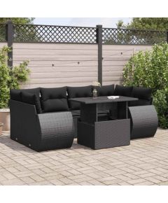 vidaXL 7-cz. zestaw wypoczynkowy do ogrodu, z poduszkami, czarny Dārza mēbeļu komplekti