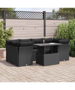 vidaXL 7-cz. zestaw wypoczynkowy do ogrodu, z poduszkami, czarny Dārza mēbeļu komplekti