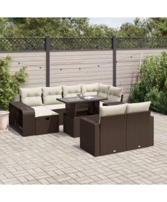 vidaXL vidaXL 11-cz. zestaw mebli ogrodowych z poduszkami, brązowy, rattan PE Dārza mēbeļu komplekti